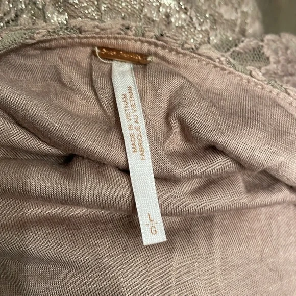 Free People Tan Lace Gold Foil Ombre Dress - Picture 5 of 6